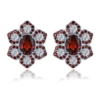 garnet and white zircon earrings in rhodium over 925 sterling silver