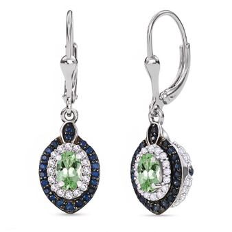 tsavorite garnet sapphire zircon halo drop earrings in rhodium over sterling silver
