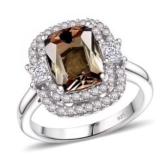 andalusite moissanite double halo ring in rhodium over sterling silver