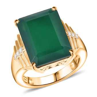 green onyx solitaire ring with white zircon accents in 18k yellow gold over sterling silver