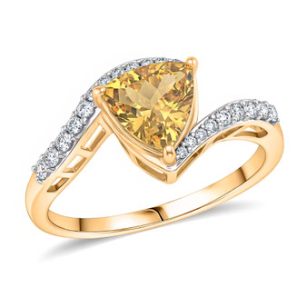 yellow apatite bypass ring with moissanite in 18k yellow gold over sterling silver