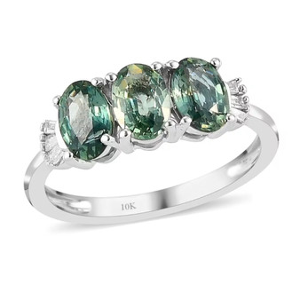 parti sapphire and diamond trilogy ring in 10k white gold front view