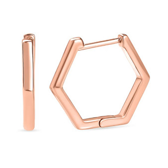 hexagon hoop earrings in solid 10k rose gold