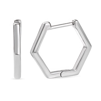 10k white gold hexagon hoop earrings