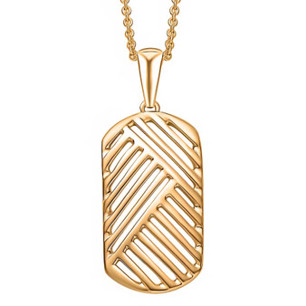 front view of 10k yellow gold openwork dog tag pendant necklace