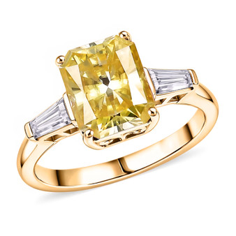 yellow and white moissanite solitaire ring in 18k yellow gold over sterling silver