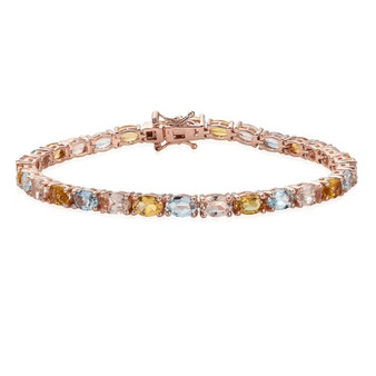 multi color beryl oval tennis bracelet in 18k rose gold over sterling silver front