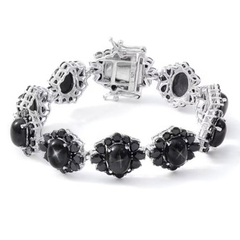 black star diopside and black spinel rhodium over sterling silver tennis bracelet front