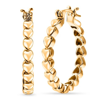 front view of heart link hoop earrings in 14k yellow gold 9 9g