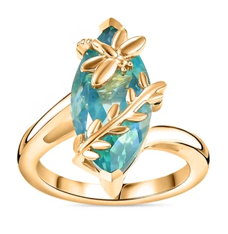 front view of blue and green quartz triplet dragonfly ring 18k yellow gold over sterling silver