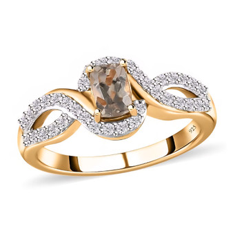 turkizite and white zircon infinity ring in 18k yellow gold over sterling silver front view