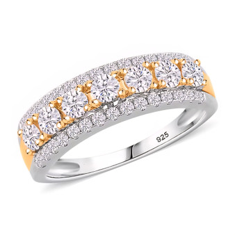 moissanite cluster band ring in 18k yellow gold and rhodium over sterling silver front view