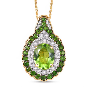 peridot and zircon pendant necklace in eighteen karat yellow gold over sterling silver
