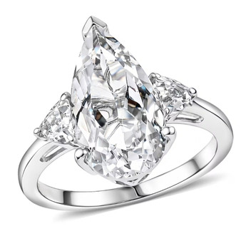 front view of white topaz pear ring in rhodium over sterling silver