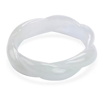 front view of white jade twisted rope solid bangle bracelet
