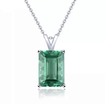 green fluorite emerald cut pendant necklace in rhodium over sterling silver