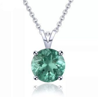 green fluorite round cut pendant necklace in rhodium over sterling silver