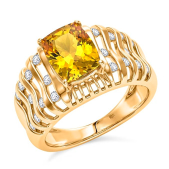 front view of yellow apatite and moissanite 18k vermeil yellow gold over sterling silver ring