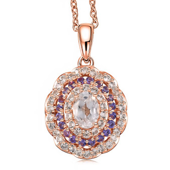 front view of lab created white and purple sapphire pendant necklace in 18k rose gold over sterling silver