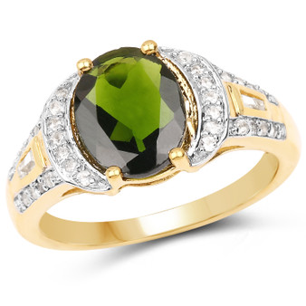 chrome diopside green gemstone ring in 18k yellow gold over sterling silver