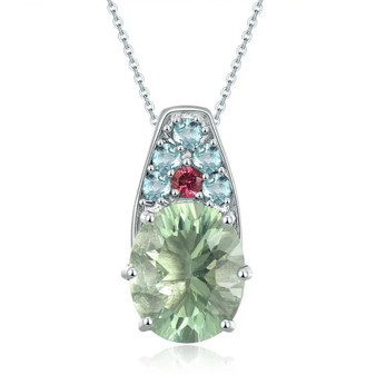 green fluorite pink tourmaline and apatite necklace in rhodium over sterling silver