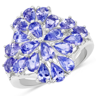 tanzanite cluster ring in rhodium over sterling silver