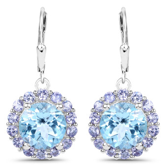 sky blue topaz and tanzanite earrings in rhodium over sterling silver