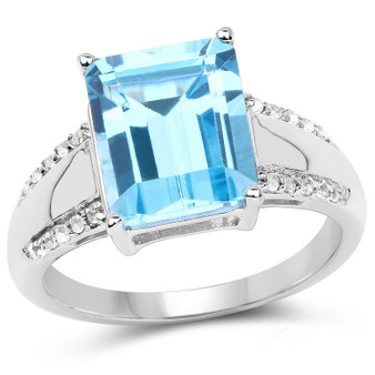 swiss blue topaz and white topaz ring in rhodium over sterling silver