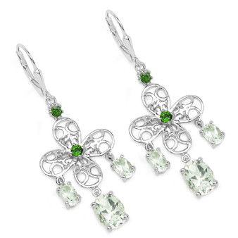prasiolite and chrome diopside earrings in rhodium over sterling silver