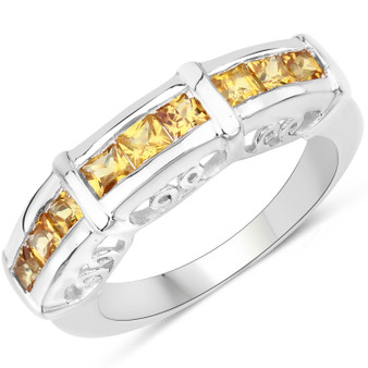 yellow sapphire band ring in rhodium over sterling silver