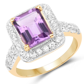 amethyst and white topaz halo ring in 18k yellow gold vermeil over sterling silver