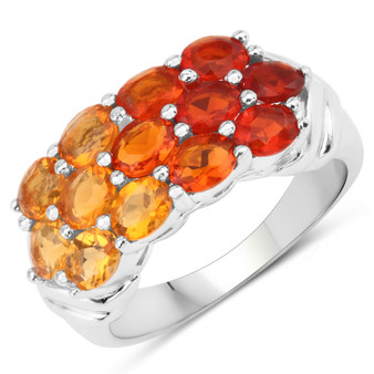 shades of fire opal ring in rhodium over sterling silver