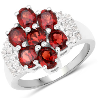 garnet and white topaz ring in rhodium over sterling silver