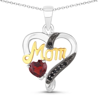garnet and black spinel pendant in rhodium black rhodium and 18k yellow gold vermeil over sterling silver