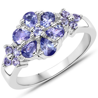 tanzanite and white topaz ring in rhodium over sterling silver