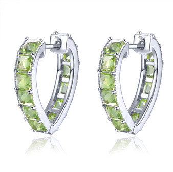 peridot heart hoop earrings in rhodium over sterling silver