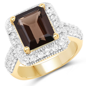quartz smoky gemstone ring in 18k yellow gold over sterling silver