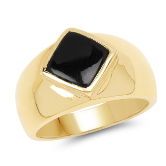 black onyx square cabochon ring in 18k yellow gold over sterling silver