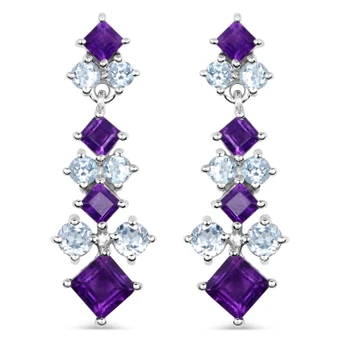 amethyst and blue topaz earrings in rhodium over sterling silver