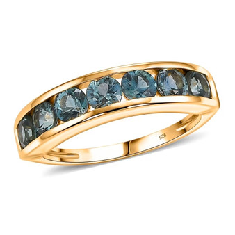 montana sapphire round channel set band ring in 18k vermeil yellow gold over sterling silver front