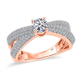 lab grown diamond x cross over solitaire ring in 18k vermeil rose gold front