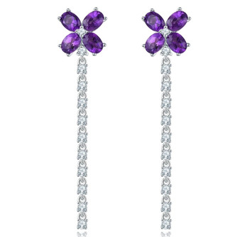 natural gemstone dangle earrings in rhodium over sterling silver