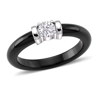 front view of lab diamond solitaire in black jade with rhodium over sterling silver