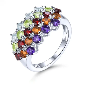 multi gemstone ring in rhodium over 925 sterling silver