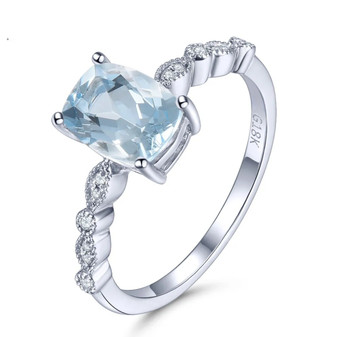 aquamarine and diamond cushion 18k white gold wedding ring front
