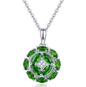 chrome diopside and white zircon circle necklace in rhodium over sterling silver