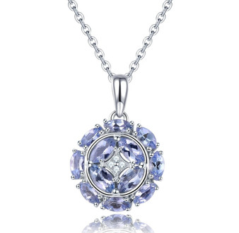 Tanzanite and White Zircon Necklace In Rhodium over Sterling Silver 1.5ctw