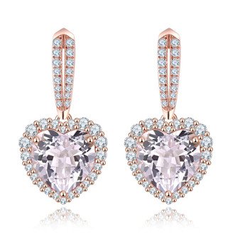 brazilian pink amethyst and white zircon heart earrings in 18k rose gold over sterling silver