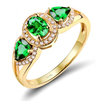 tsavorite garnet and diamond trilogy 14k yellow gold ring front