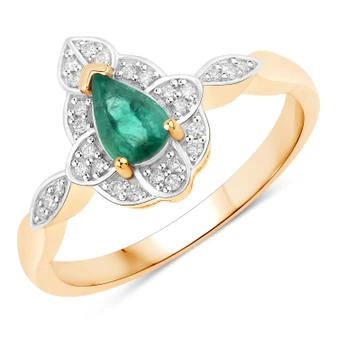 zambian emerald green gemstone ring in solid 10k yellow gold
